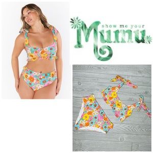 Show me your mumu floral 2 piece bikini swimwear bathing suit bow detail l-xl